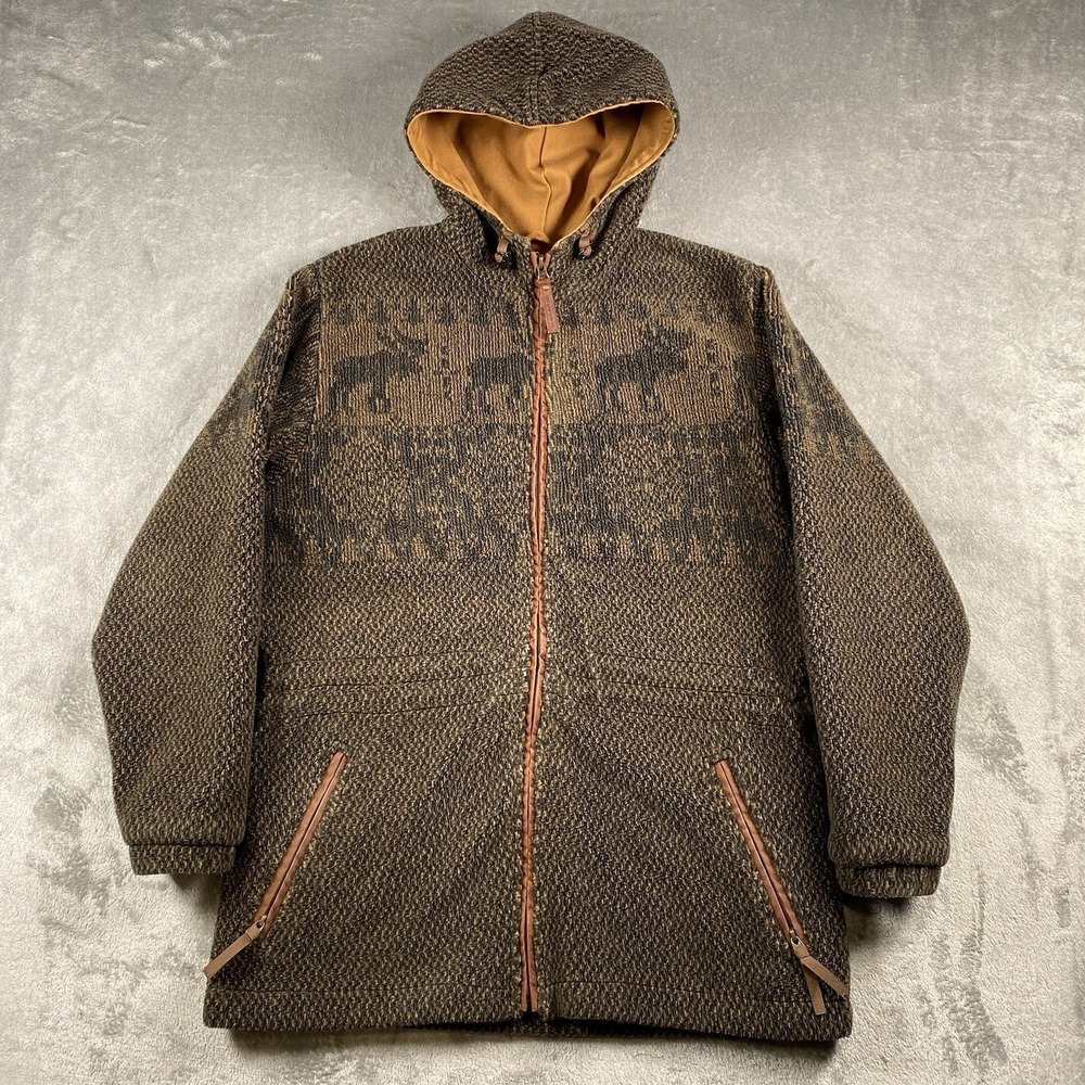 Vintage Woolrich Jacket Womens M Brown Fleece Moose Canvas Lined Hooded Full Zip